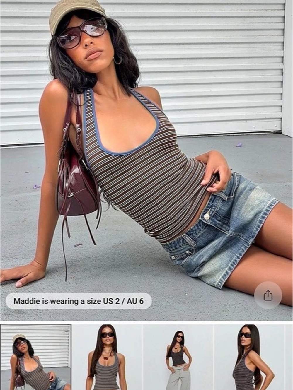 Princess Polly Sugar Talking Halter Top Striped Halter Top in Brown & Blue Size